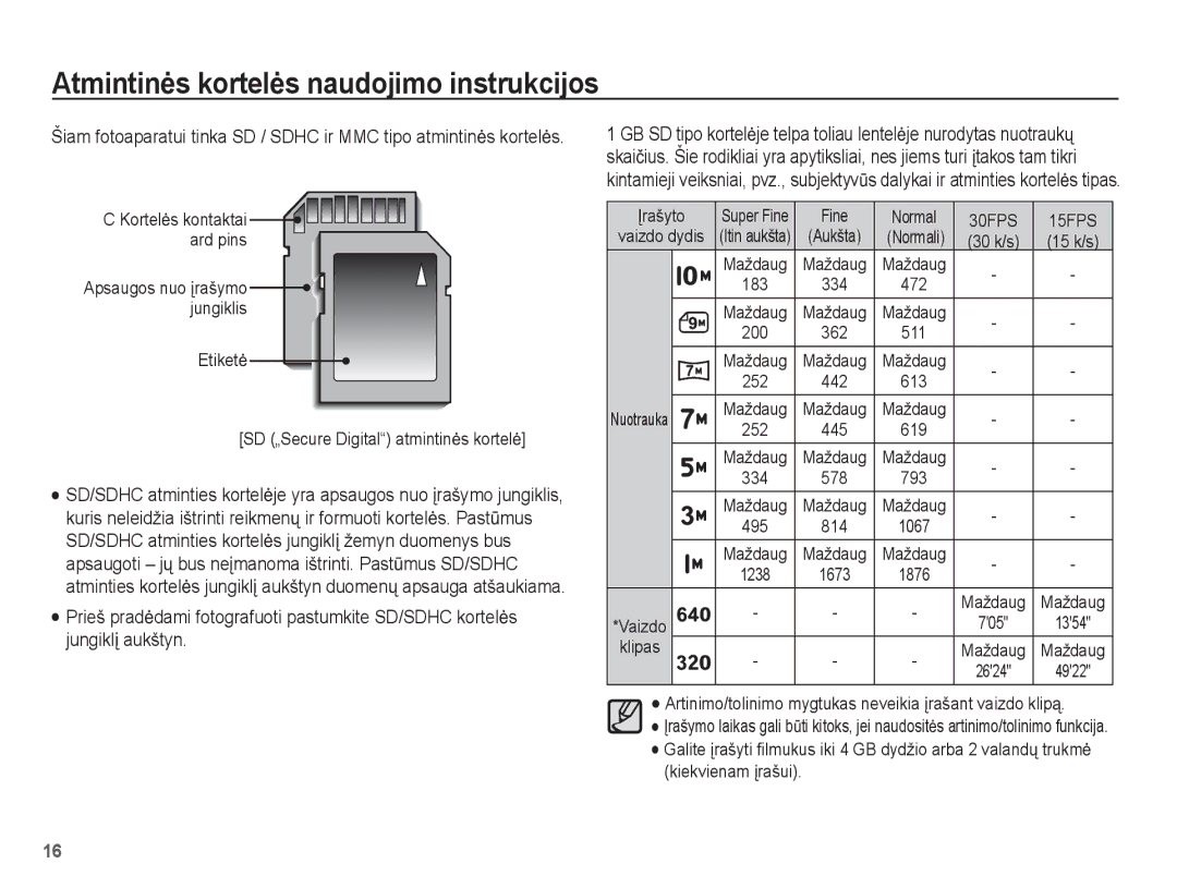 Samsung EC-ES55ZSBP/RU, EC-ES55ZBBP/RU, EC-ES55ZABP/RU manual Super Fine, 30 k/s, Nuotrauka Vaizdo Klipas Maždaug 