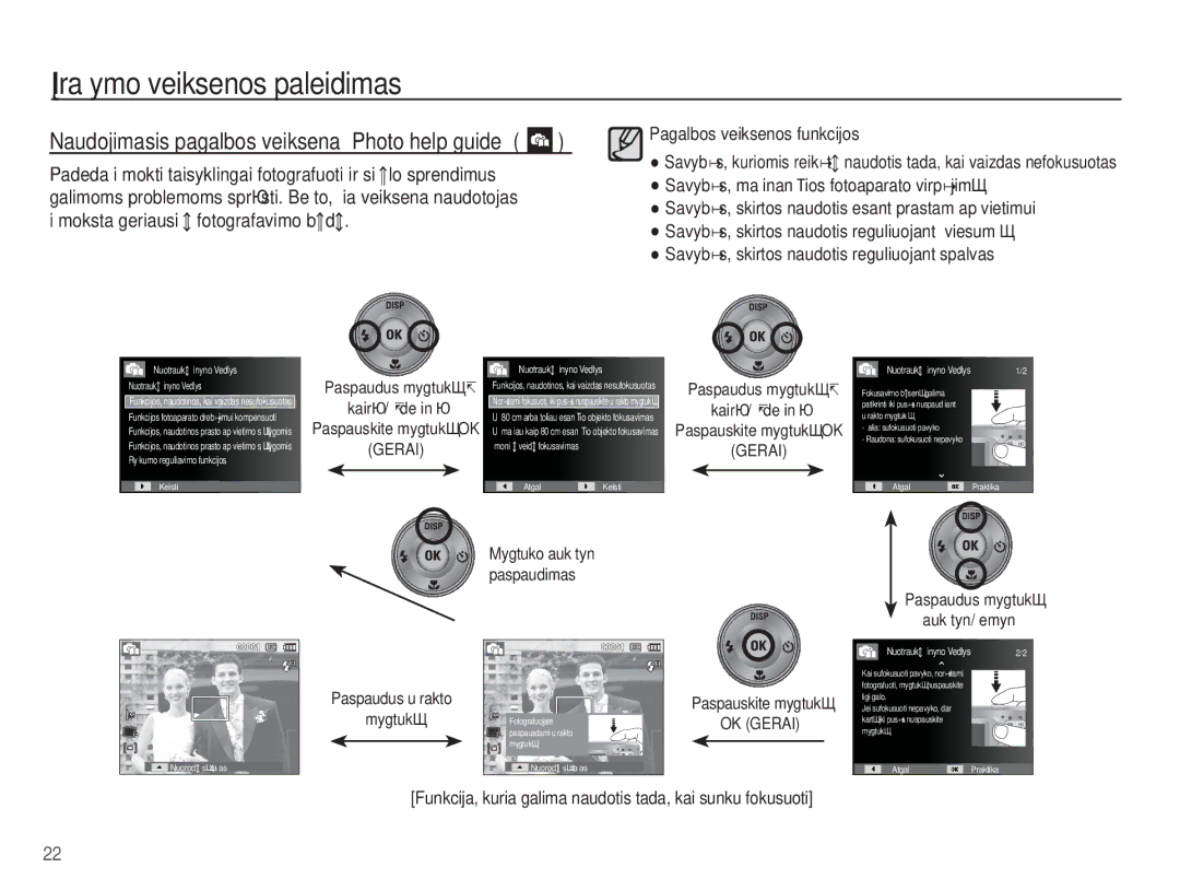 Samsung EC-ES55ZSBP/RU, EC-ES55ZBBP/RU manual KairĊ / Ƴ dešinĊ, Paspaudus mygtuką Aukštyn/žemyn, Paspaudus užrakto Mygtuką 