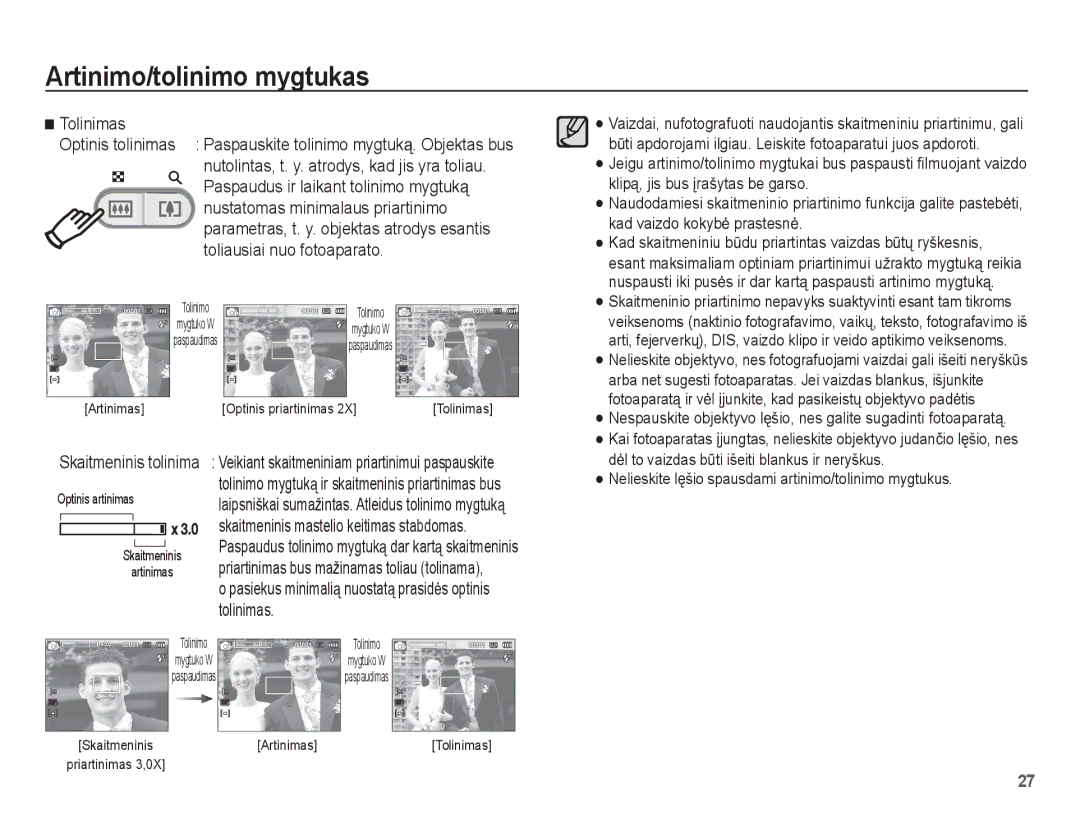 Samsung EC-ES55ZABP/RU, EC-ES55ZBBP/RU manual Tolinimas, Nustatomas minimalaus priartinimo, Toliausiai nuo fotoaparato 