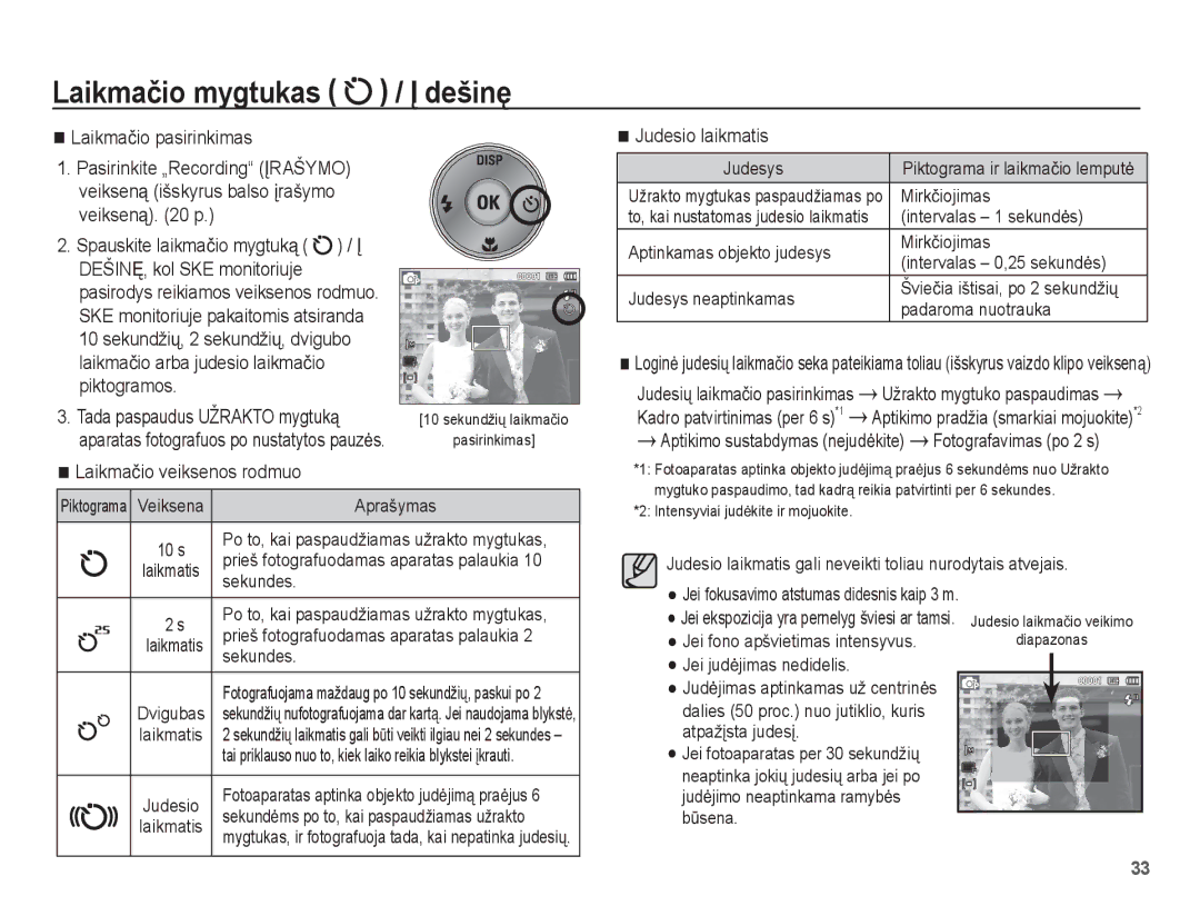 Samsung EC-ES55ZABP/RU, EC-ES55ZBBP/RU manual Laikmaþio pasirinkimas, Laikmaþio veiksenos rodmuo, Judesio laikmatis 