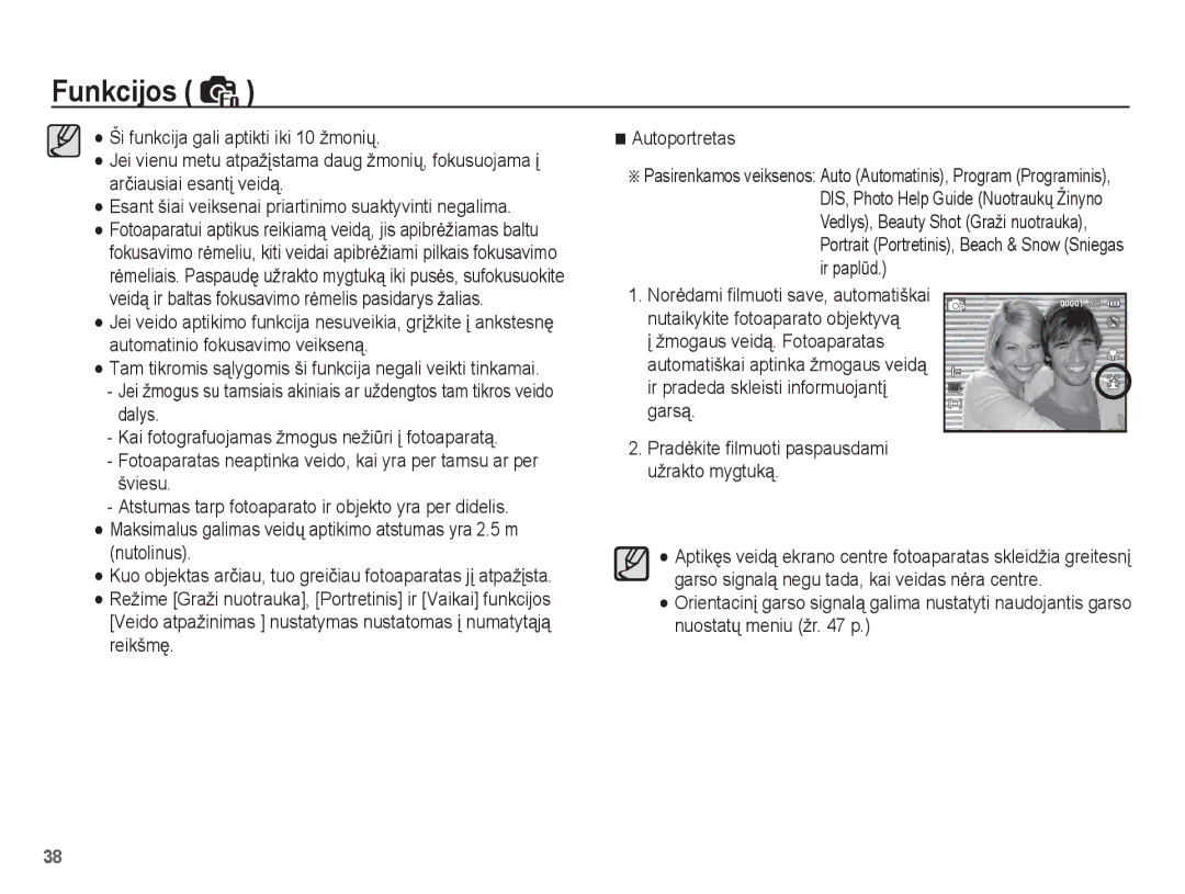 Samsung EC-ES55ZBBP/RU, EC-ES55ZABP/RU, EC-ES55ZSBP/RU manual Tam tikromis sąlygomis ši funkcija negali veikti tinkamai 