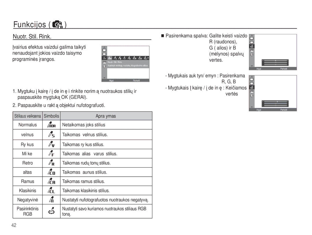 Samsung EC-ES55ZABP/RU, EC-ES55ZBBP/RU, EC-ES55ZSBP/RU manual Nuotr. Stil. Rink, Mygtukais aukštyn/žemyn Pasirenkama 