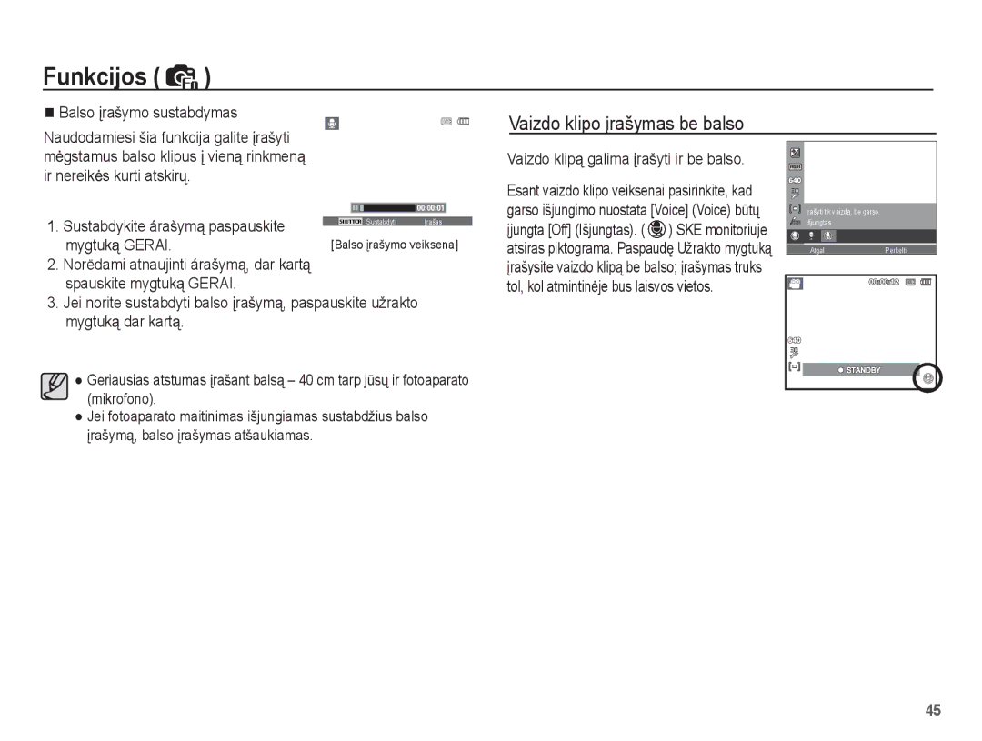 Samsung EC-ES55ZABP/RU, EC-ES55ZBBP/RU manual Vaizdo klipo Ƴrašymas be balso, Vaizdo klipą galima Ƴrašyti ir be balso 