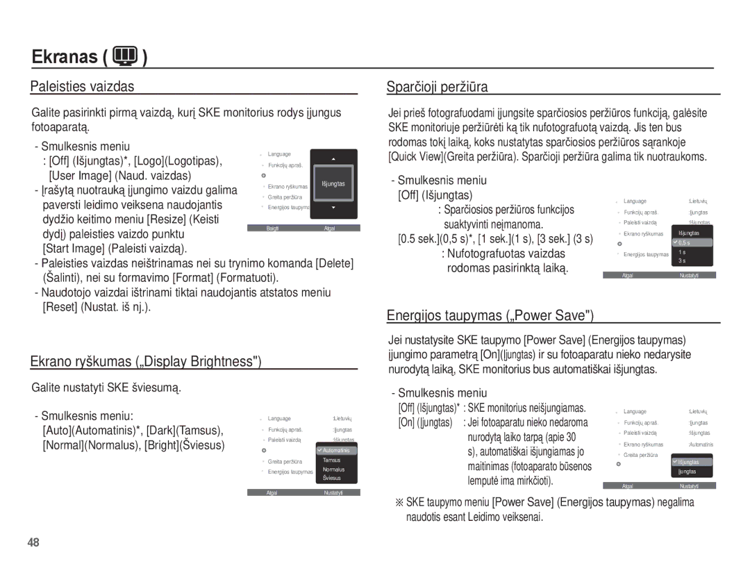 Samsung EC-ES55ZABP/RU, EC-ES55ZBBP/RU, EC-ES55ZSBP/RU manual Paleisties vaizdas, Sparþioji peržiǌra 