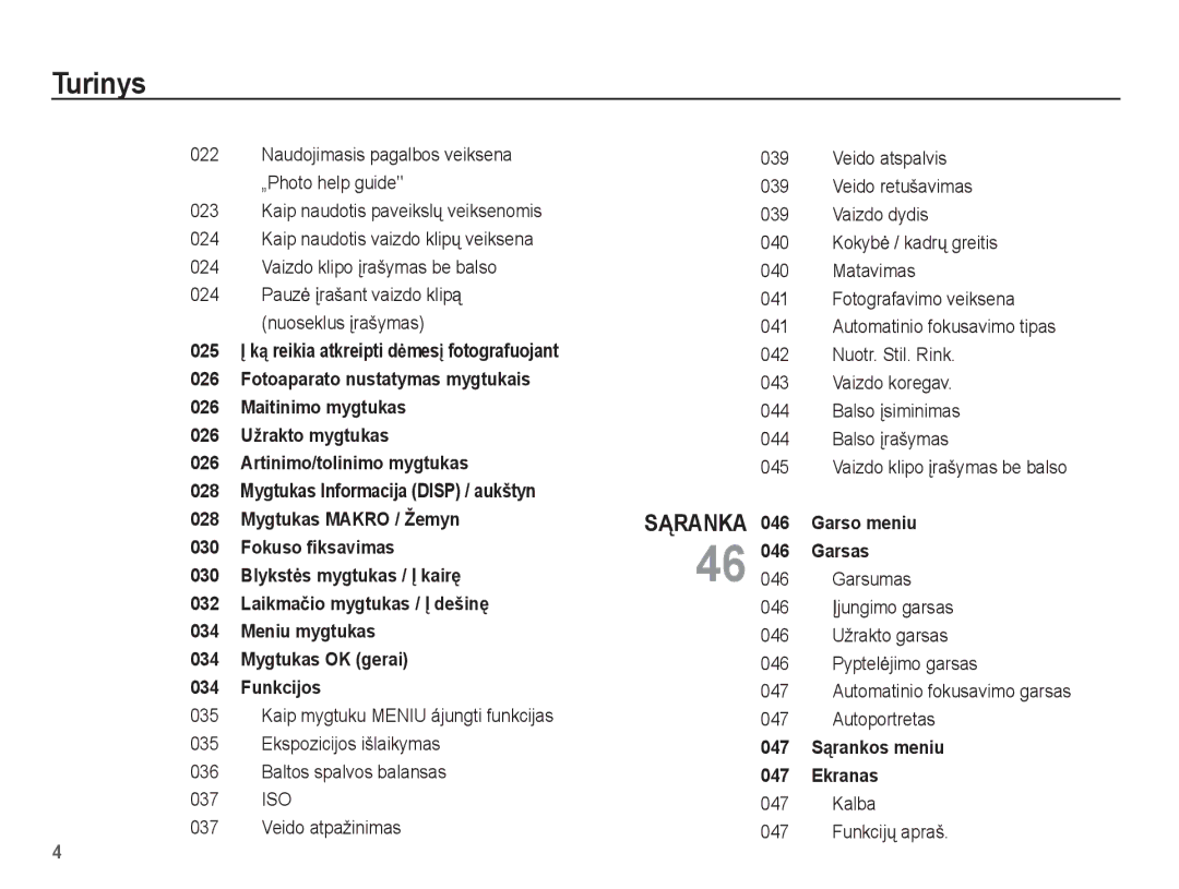 Samsung EC-ES55ZSBP/RU, EC-ES55ZBBP/RU, EC-ES55ZABP/RU Autoportretas, Kalba Funkcijǐ apraš, Automatinio fokusavimo tipas 