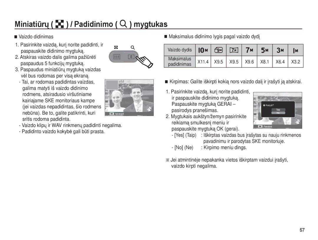 Samsung EC-ES55ZABP/RU, EC-ES55ZBBP/RU Vaizdo didinimas, Nebǌna. Be to, galite patikrinti, kuri, Paspauskite mygtuką Gerai 