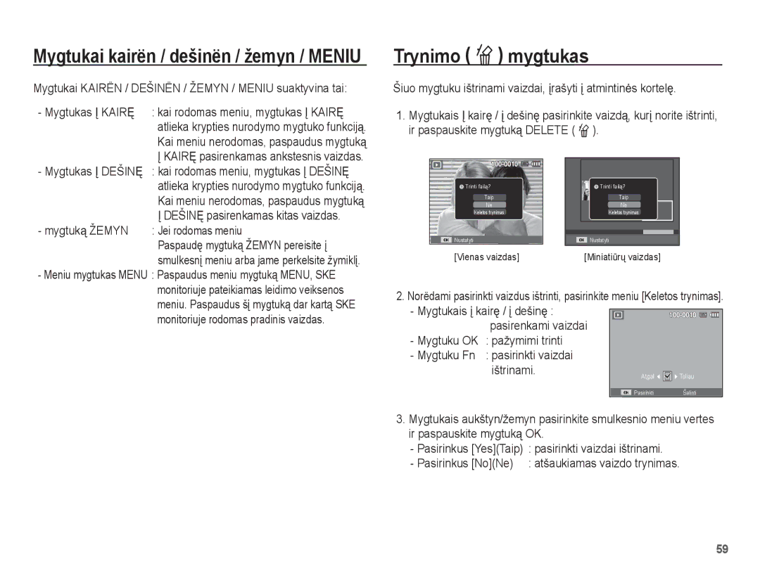 Samsung EC-ES55ZBBP/RU, EC-ES55ZABP/RU, EC-ES55ZSBP/RU manual Trynimo Õ mygtukas, Mygtuką Žemyn Jei rodomas meniu 