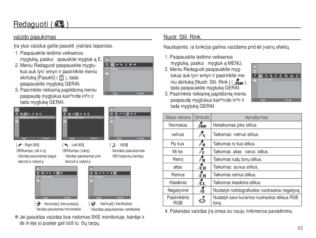 Samsung EC-ES55ZABP/RU manual Vaizdo pasukimas, Ʋrašytus vaizdus galite pasukti Ƴvairiais laipsniais, Tada mygtuką Gerai 