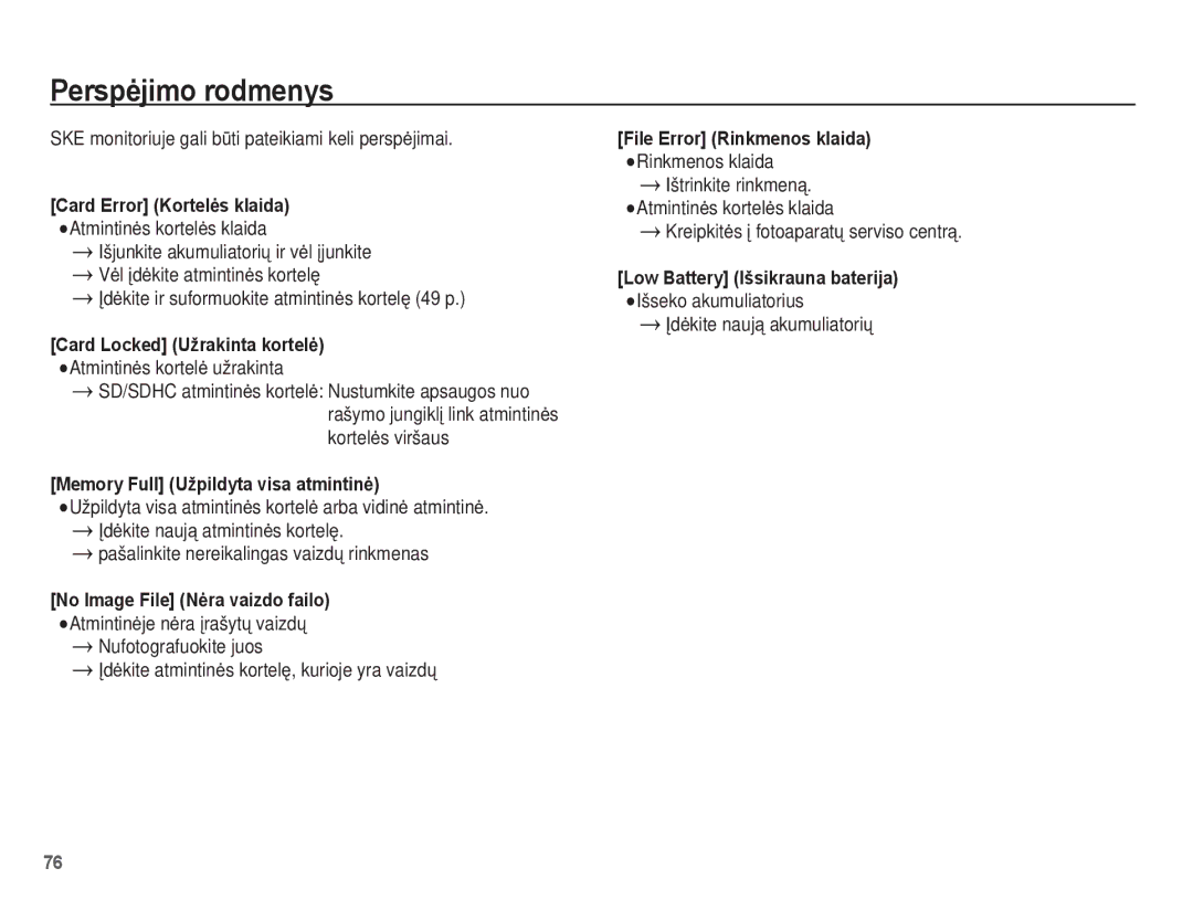 Samsung EC-ES55ZSBP/RU, EC-ES55ZBBP/RU, EC-ES55ZABP/RU manual Perspơjimo rodmenys 