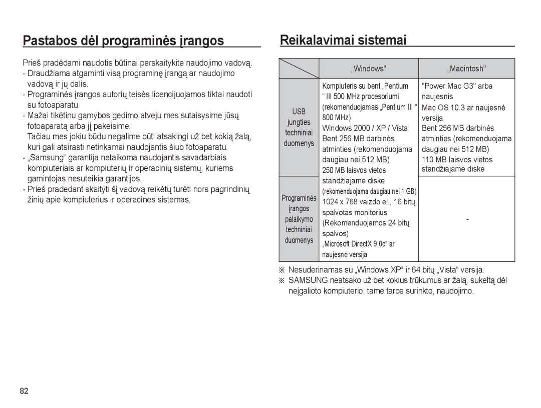 Samsung EC-ES55ZSBP/RU, EC-ES55ZBBP/RU, EC-ES55ZABP/RU manual Pastabos dơl programinơs Ƴrangos, Reikalavimai sistemai 