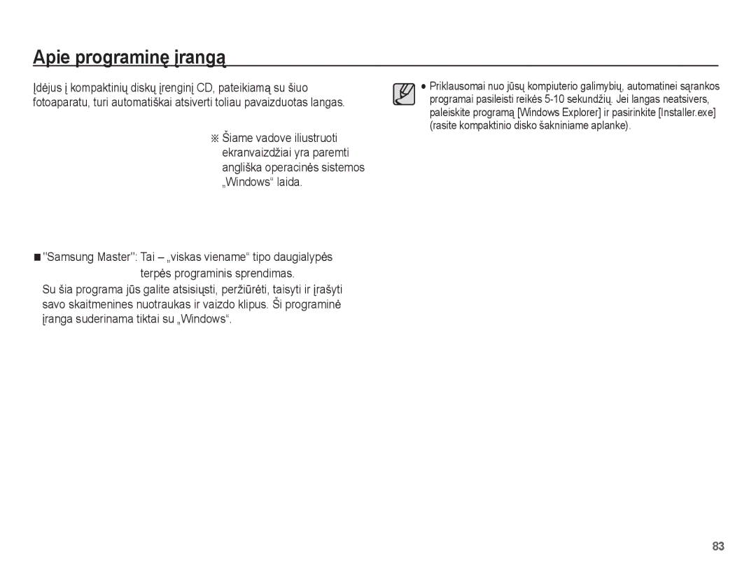 Samsung EC-ES55ZBBP/RU, EC-ES55ZABP/RU, EC-ES55ZSBP/RU manual Apie programinĊ Ƴrangą 