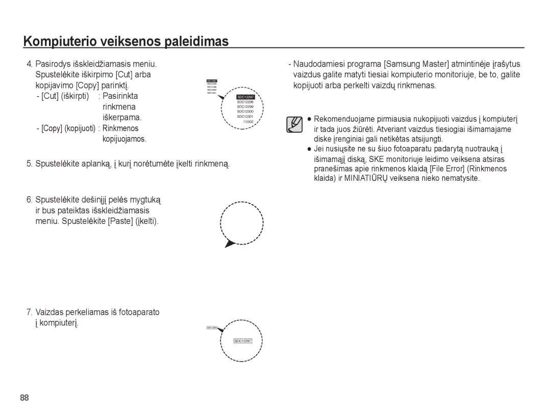 Samsung EC-ES55ZSBP/RU, EC-ES55ZBBP/RU Kopijavimo Copy parinktƳ, Spustelơkite aplanką, Ƴ kurƳ norơtumơte Ƴkelti rinkmeną 