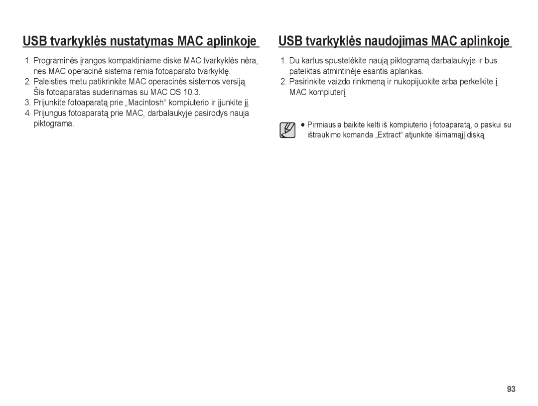 Samsung EC-ES55ZABP/RU, EC-ES55ZBBP/RU, EC-ES55ZSBP/RU manual USB tvarkyklơs nustatymas MAC aplinkoje 