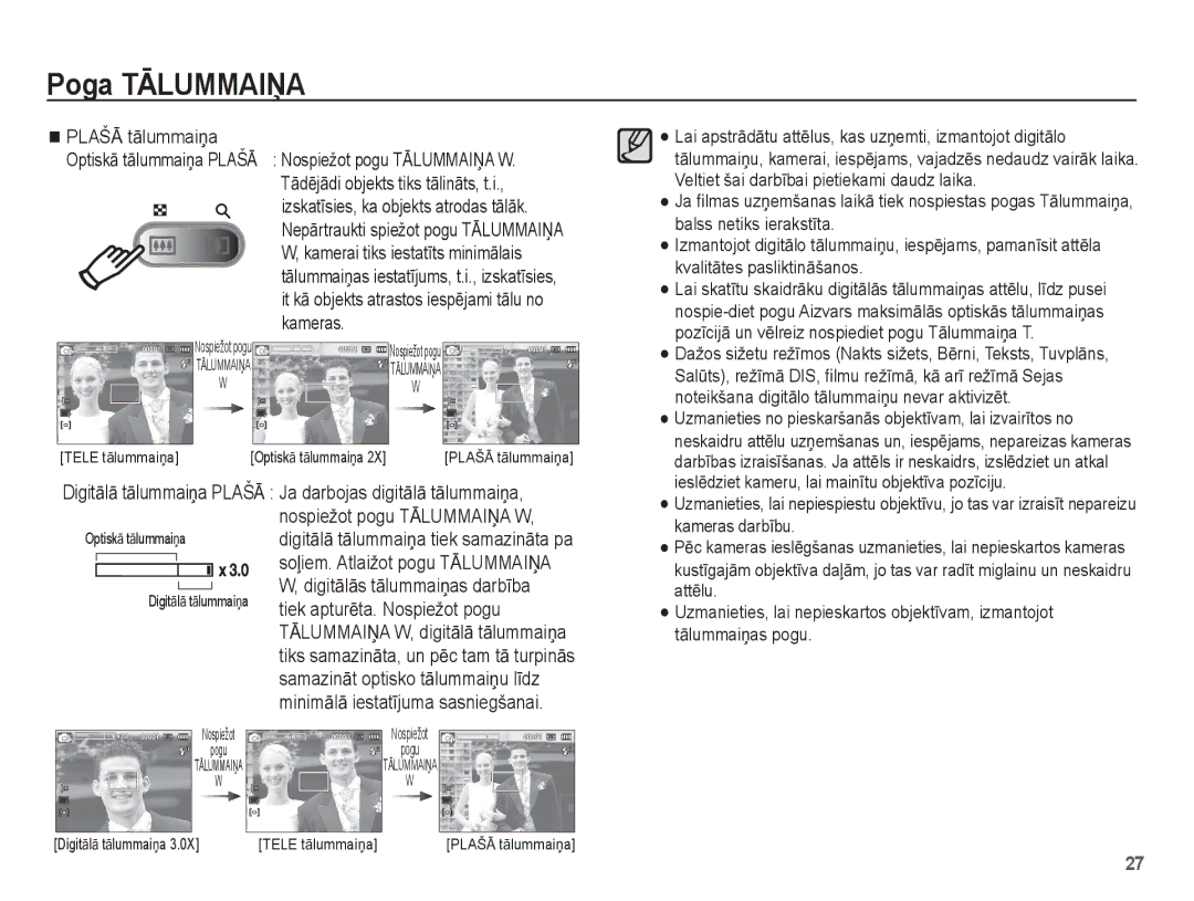 Samsung EC-ES55ZABP/RU manual DigitƗlƗ tƗlummaiƼa Plašɩ Ja darbojas digitƗlƗ tƗlummaiƼa, Nospiežot pogu TƖLUMMAIƻA W 