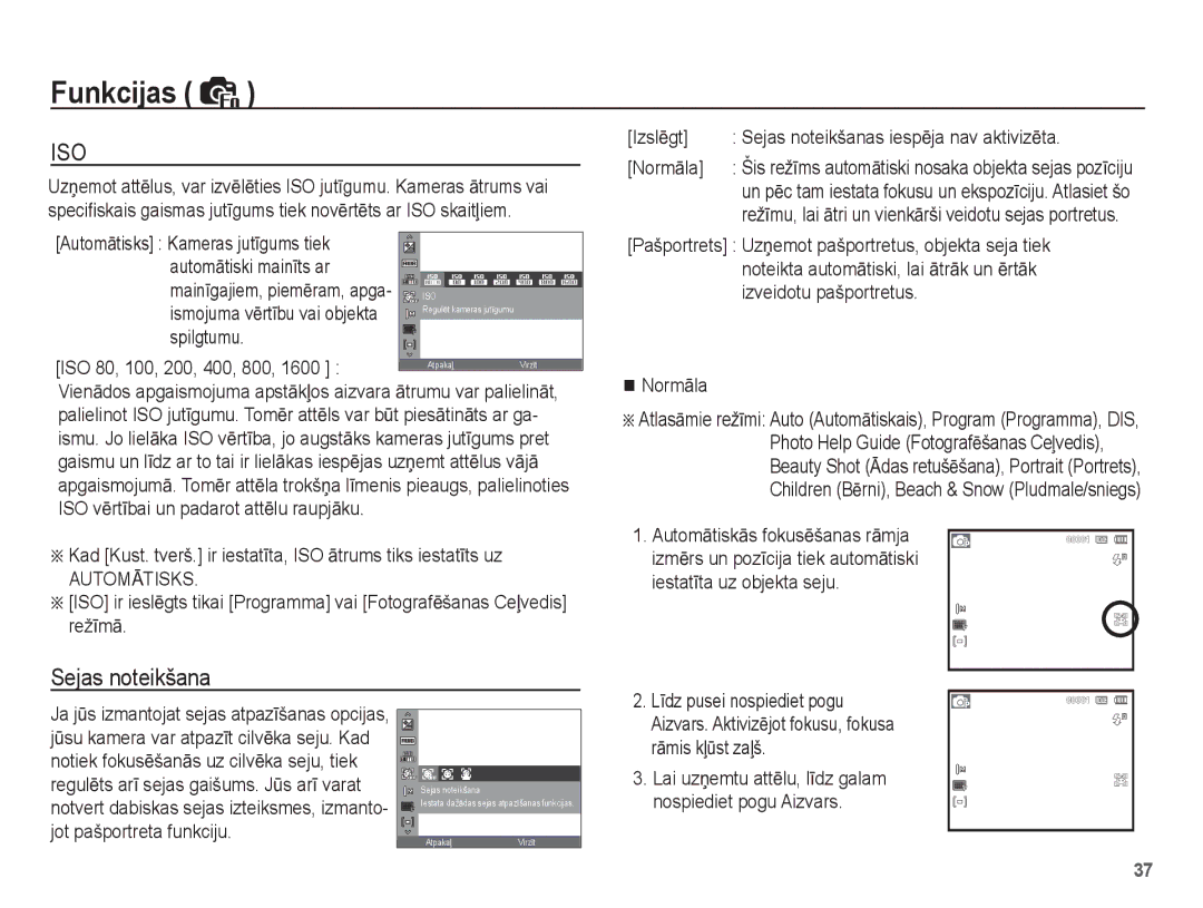 Samsung EC-ES55ZSBP/RU, EC-ES55ZBBP/RU manual Sejas noteikšana, AutomƗtisks Kameras jutƯgums tiek AutomƗtiski mainƯts ar 