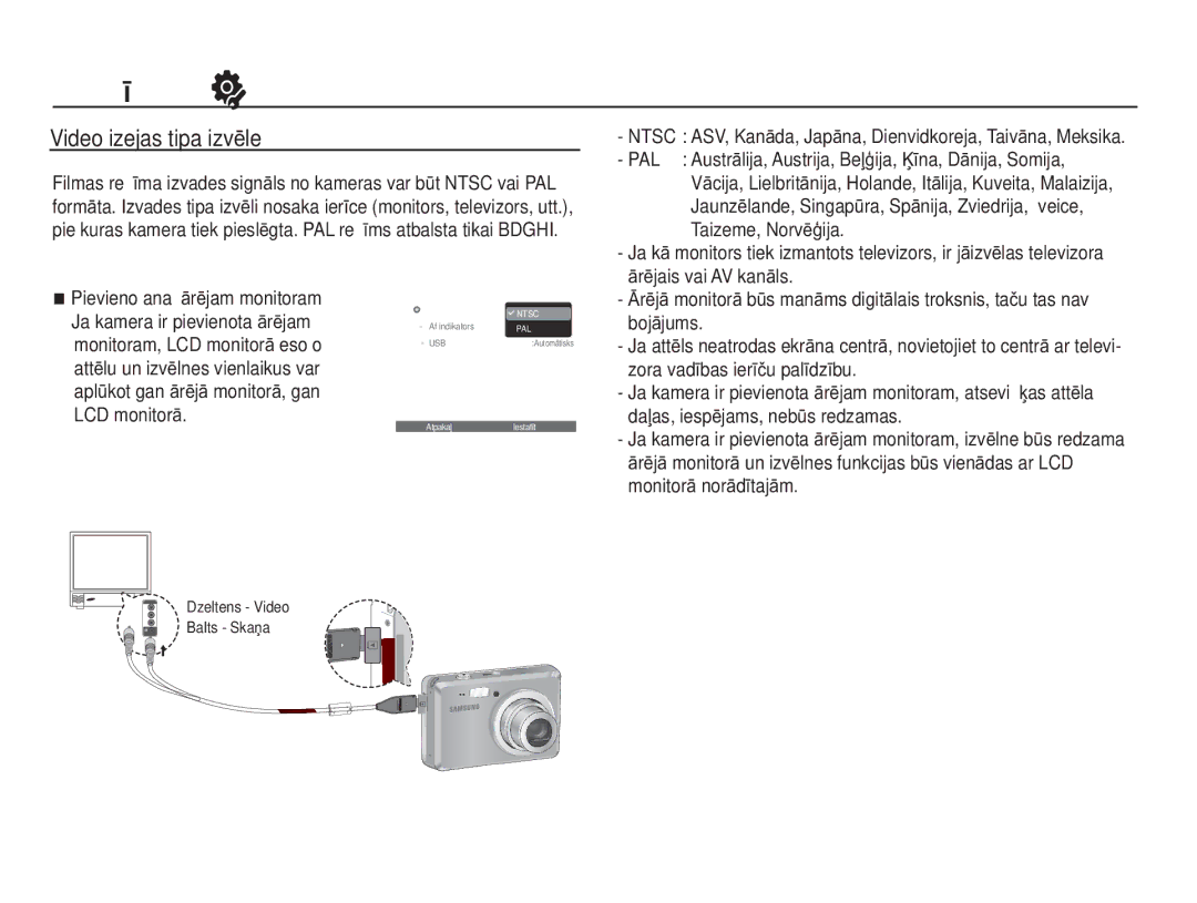 Samsung EC-ES55ZSBP/RU, EC-ES55ZBBP/RU, EC-ES55ZABP/RU manual Video izejas tipa izvƝle 