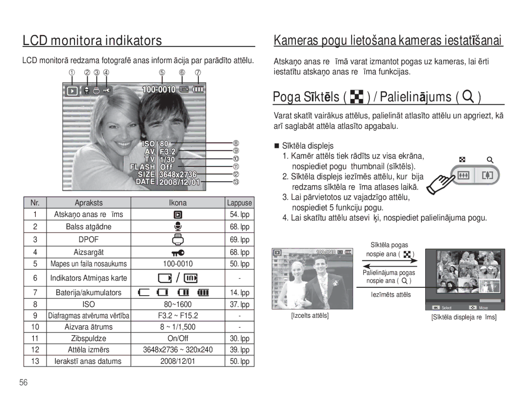 Samsung EC-ES55ZBBP/RU manual Poga SƯktƝls º / PalielinƗjums í, Lai skatƯtu attƝlu atsevišƷi, nospiediet palielinƗjuma pogu 