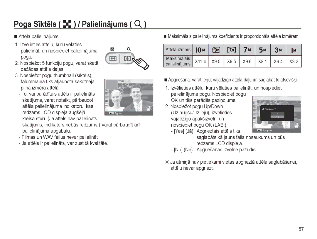 Samsung EC-ES55ZABP/RU, EC-ES55ZBBP/RU manual Redzams LCD displeja augšƝjƗ, KreisƗ stǌrƯ. Ja attƝls nav palielinƗts 