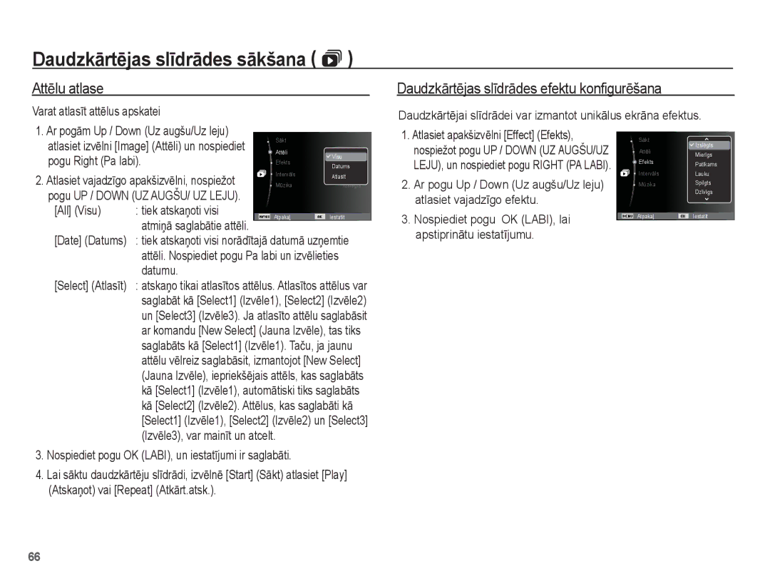 Samsung EC-ES55ZABP/RU, EC-ES55ZBBP/RU, EC-ES55ZSBP/RU manual AttƝlu atlase, DaudzkƗrtƝjas slƯdrƗdes efektu konfigurƝšana 