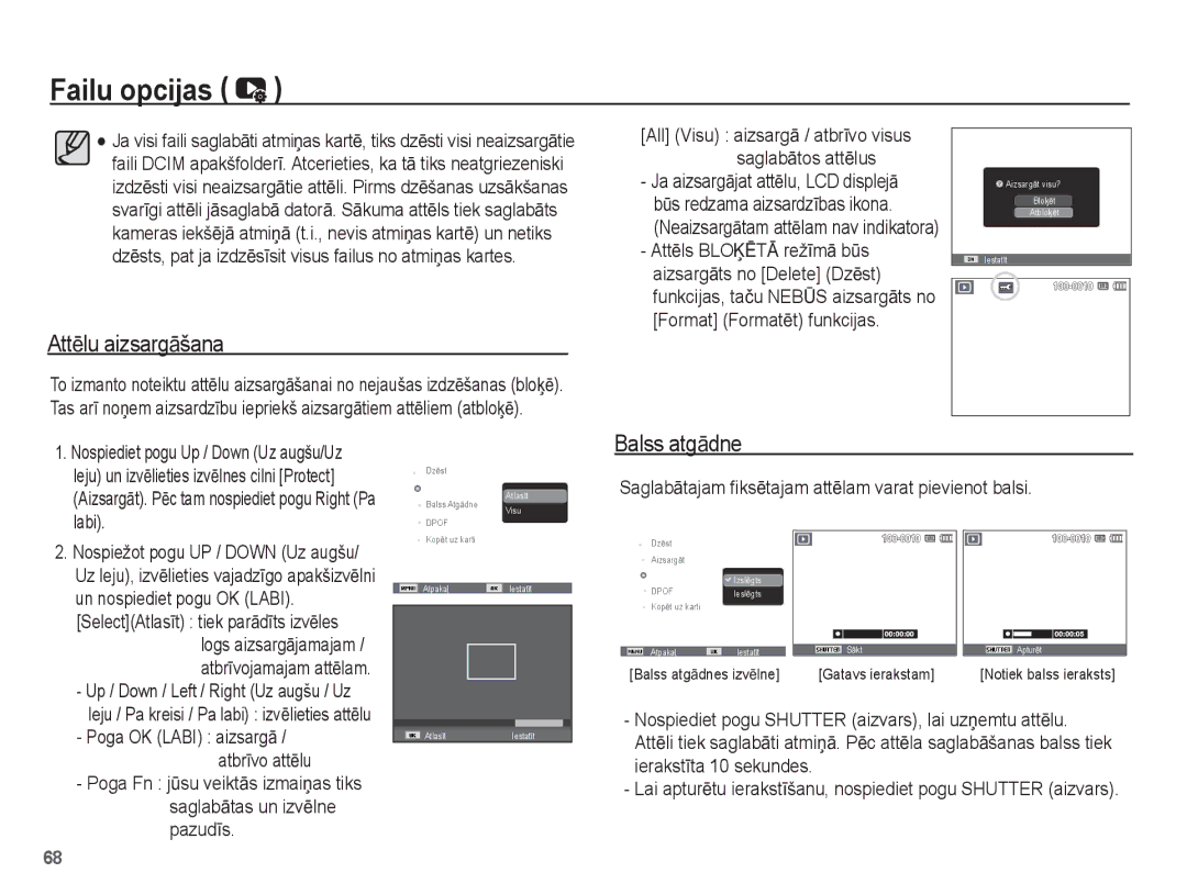 Samsung EC-ES55ZBBP/RU, EC-ES55ZABP/RU AttƝlu aizsargƗšana, Labi, SaglabƗtajam fiksƝtajam attƝlam varat pievienot balsi 