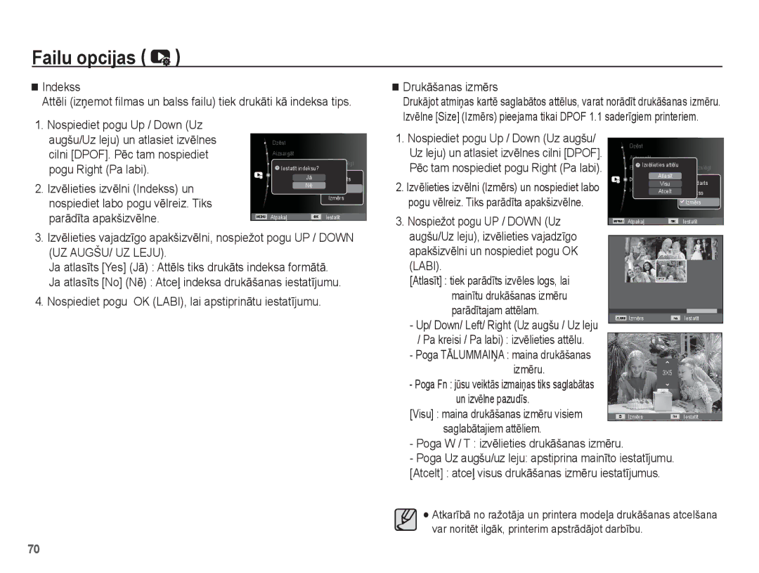 Samsung EC-ES55ZSBP/RU manual IzvƝlieties izvƝlni Indekss un, Nospiežot pogu UP / Down Uz, IzmƝru, Un izvƝlne pazudƯs 