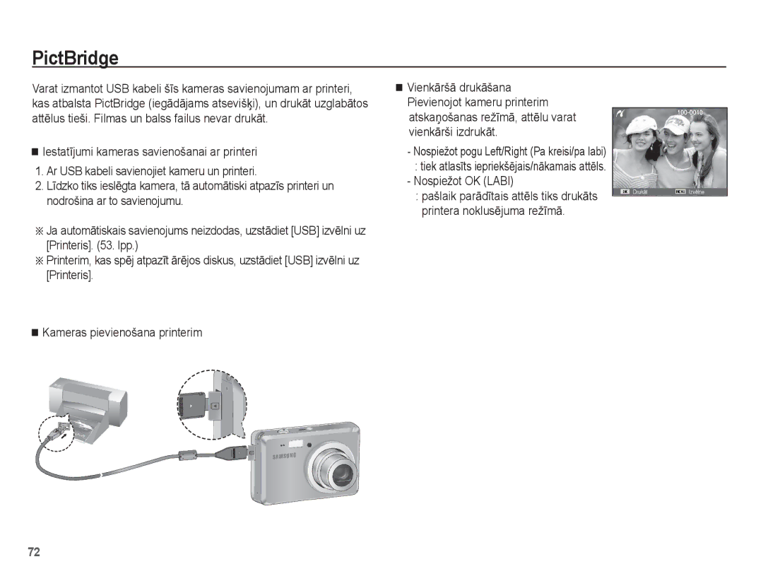 Samsung EC-ES55ZABP/RU, EC-ES55ZBBP/RU, EC-ES55ZSBP/RU manual PictBridge, Nospiežot OK Labi 