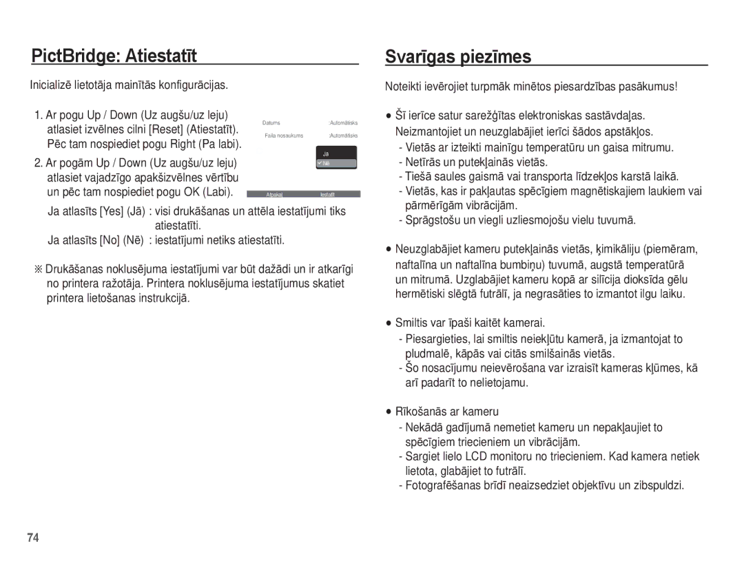 Samsung EC-ES55ZBBP/RU manual PictBridge AtiestatƯt SvarƯgas piezƯmes, NetƯrƗs un putekƺainƗs vietƗs, Rm r g m vibr cij m 