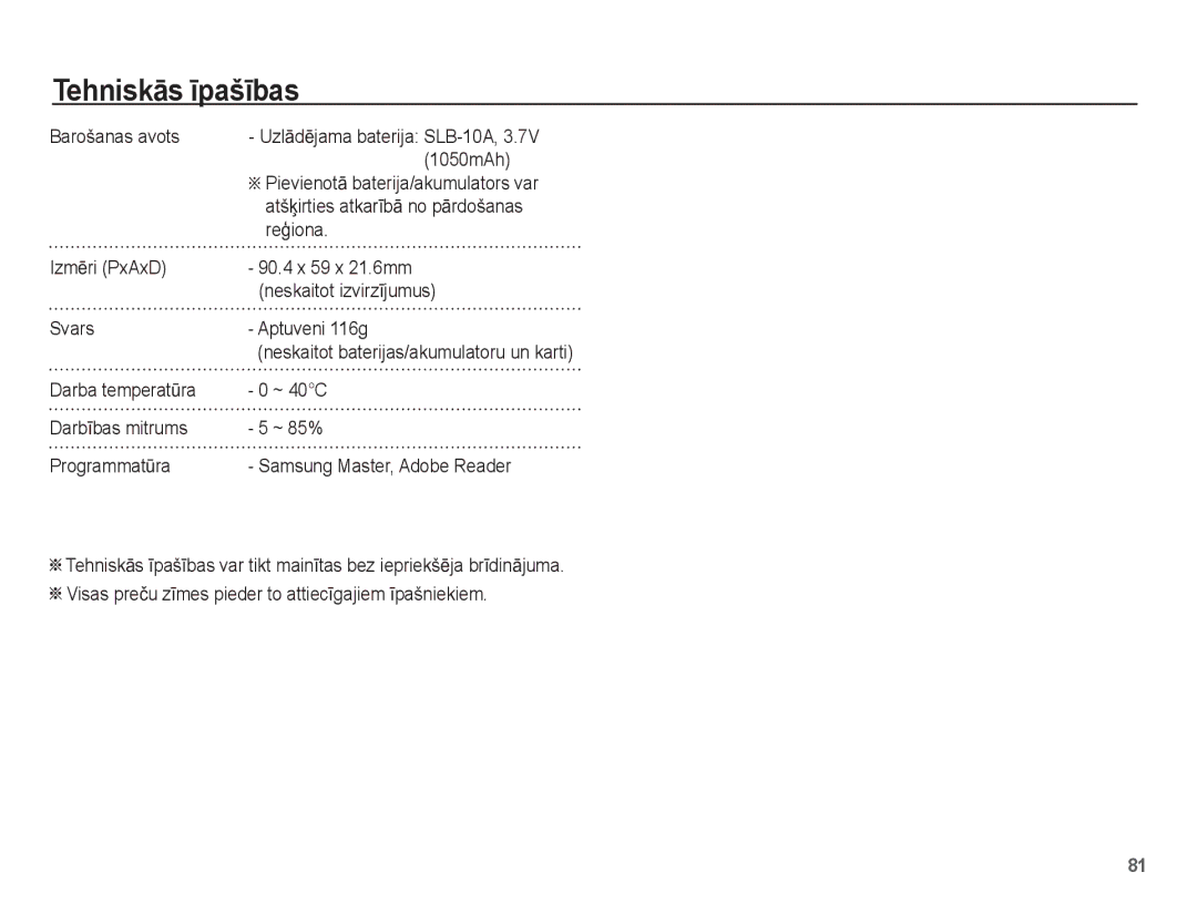 Samsung EC-ES55ZABP/RU Barošanas avots, 1050mAh, ÄPievienotƗ baterija/akumulators var, AtšƷirties atkarƯbƗ no pƗrdošanas 