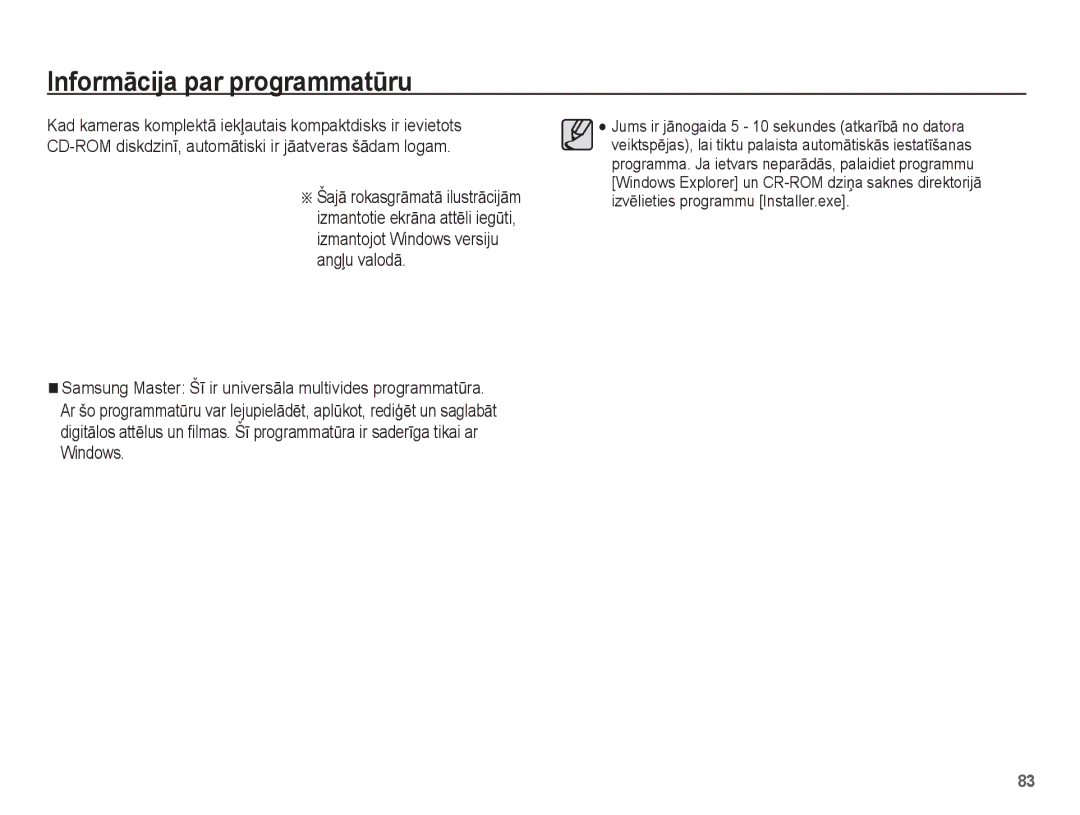 Samsung EC-ES55ZBBP/RU, EC-ES55ZABP/RU, EC-ES55ZSBP/RU manual InformƗcija par programmatǌru 