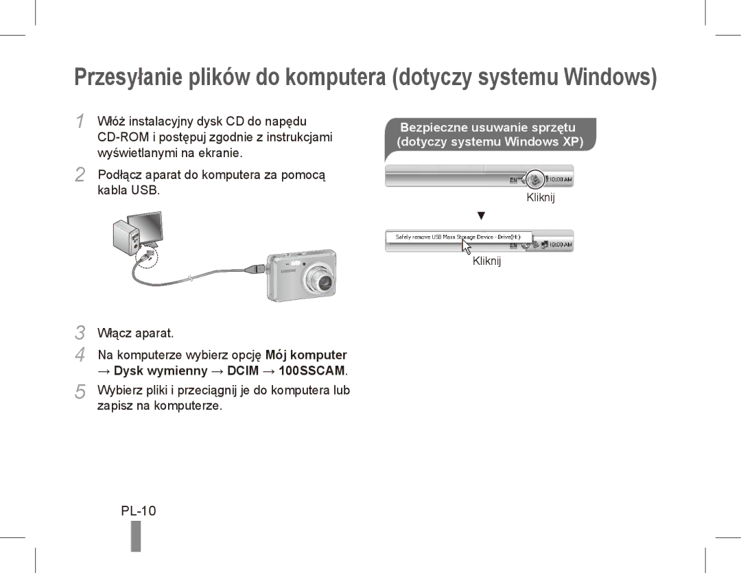 Samsung EC-ES55ZSBP/IT PL-10, Bezpieczne usuwanie sprzętu dotyczy systemu Windows XP, → Dysk wymienny → Dcim → 100SSCAM 