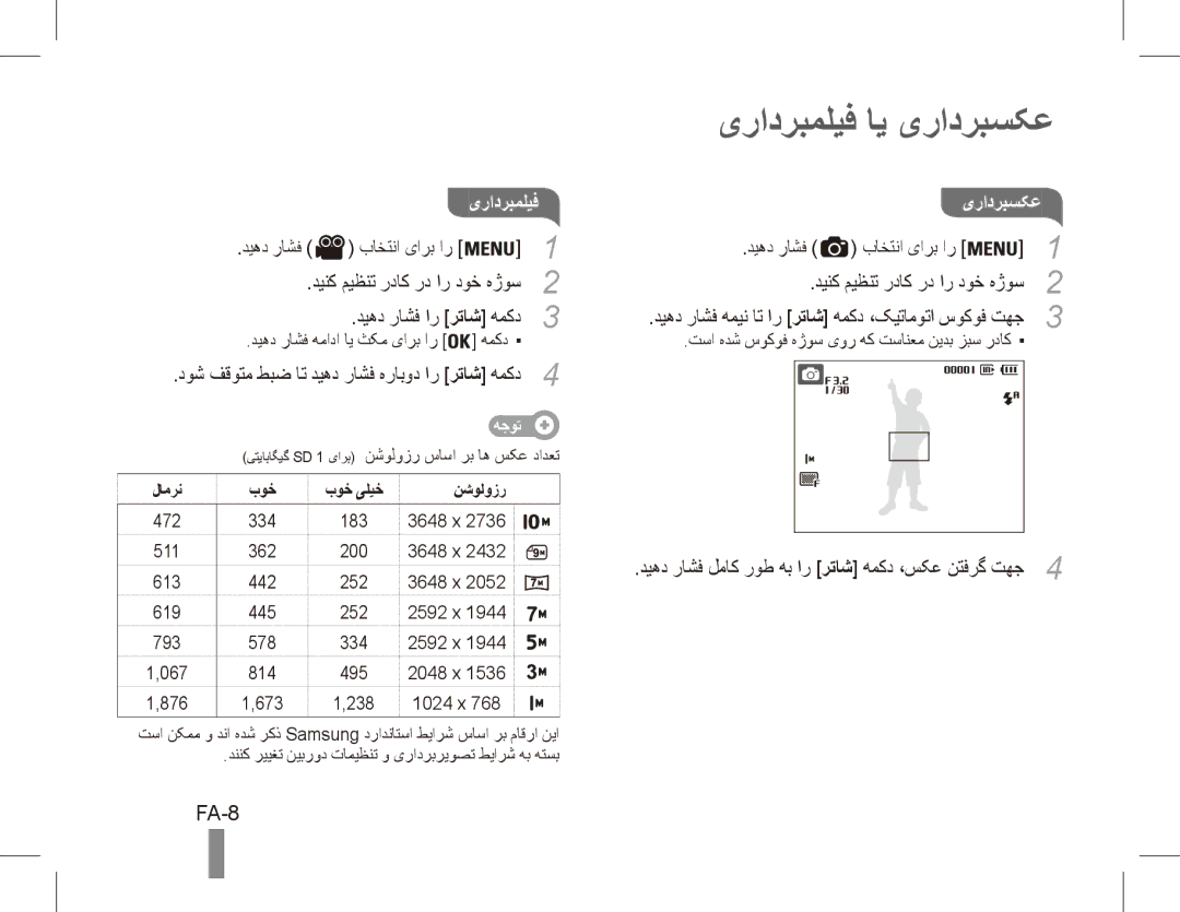 Samsung EC-ES55ZABP/E3, EC-ES55ZPBP/FR, EC-ES55ZSBP/FR, EC-ES55ZABP/FR, EC-ES55ZBBP/FR manual یرادربملیف ای یرادربسکع, FA-8 