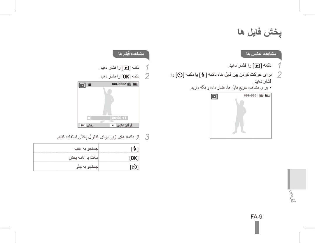 Samsung EC-ES55ZBBP/RU manual اه لیاف شخپ, FA-9, اه ملیف هدهاشم اه سکع هدهاشم, دینک هدافتسا شخپ لرتنک یارب ریز یاه همکد زا3 