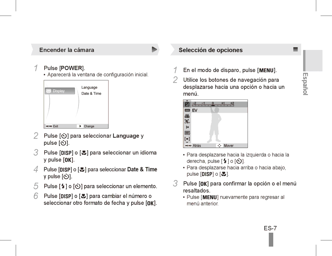 Samsung EC-ES55ZSBP/ME, EC-ES55ZPBP/FR, EC-ES55ZSBP/FR, EC-ES55ZABP/FR, EC-ES55ZBBP/FR manual ES-7, Encender la cámara 