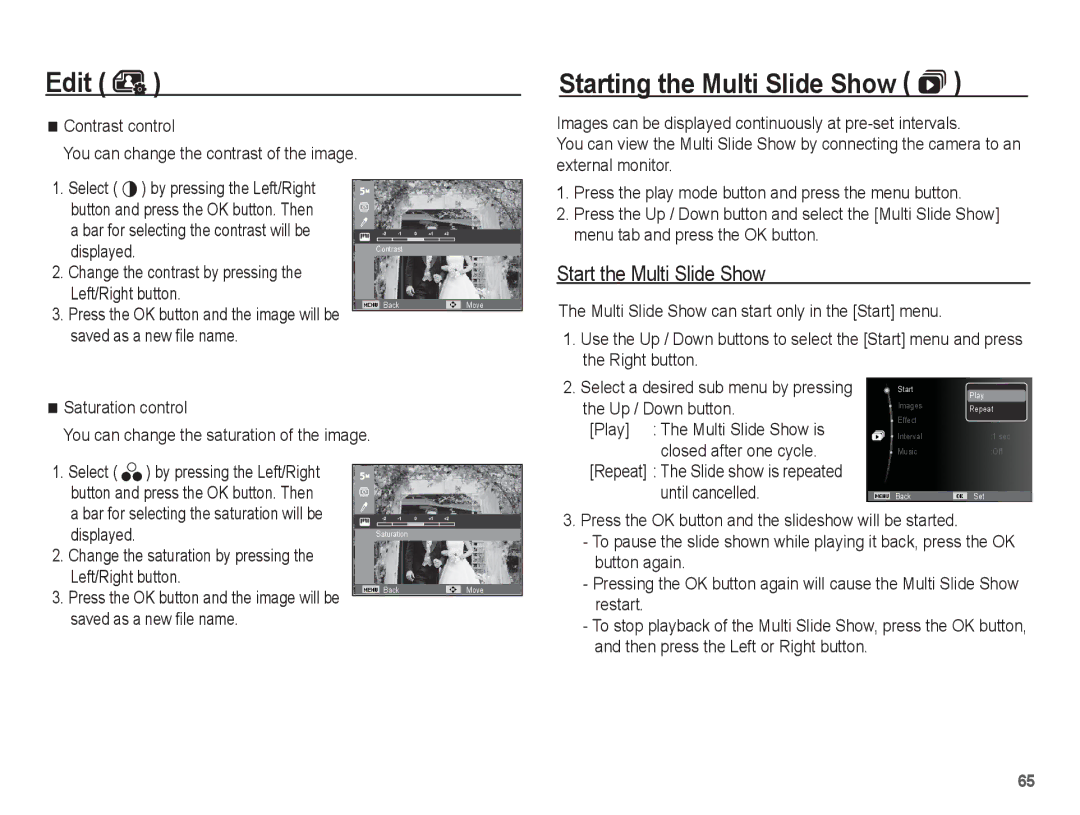 Samsung EC-ES55ZBBP/SA, EC-ES55ZPBP/FR, EC-ES55ZSBP/FR manual Starting the Multi Slide Show , Start the Multi Slide Show 