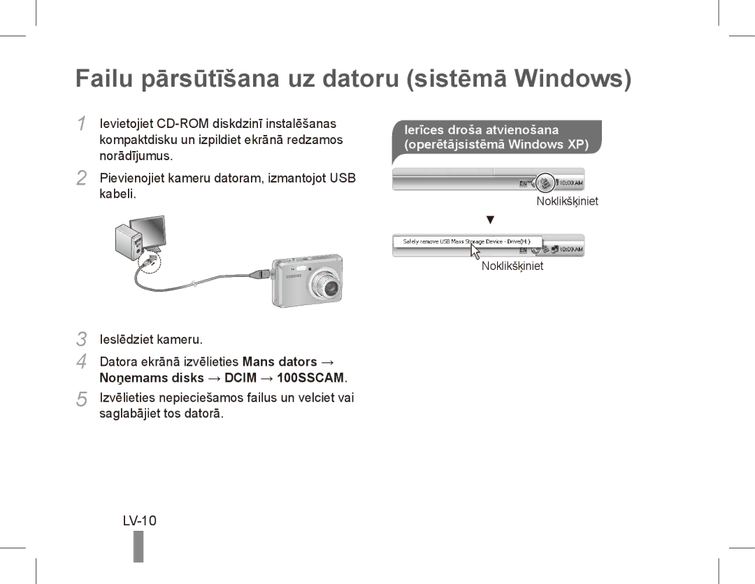 Samsung EC-ES55ZPBP/E1, EC-ES55ZPBP/FR, EC-ES55ZSBP/FR, EC-ES55ZABP/FR Failu pārsūtīšana uz datoru sistēmā Windows, LV-10 