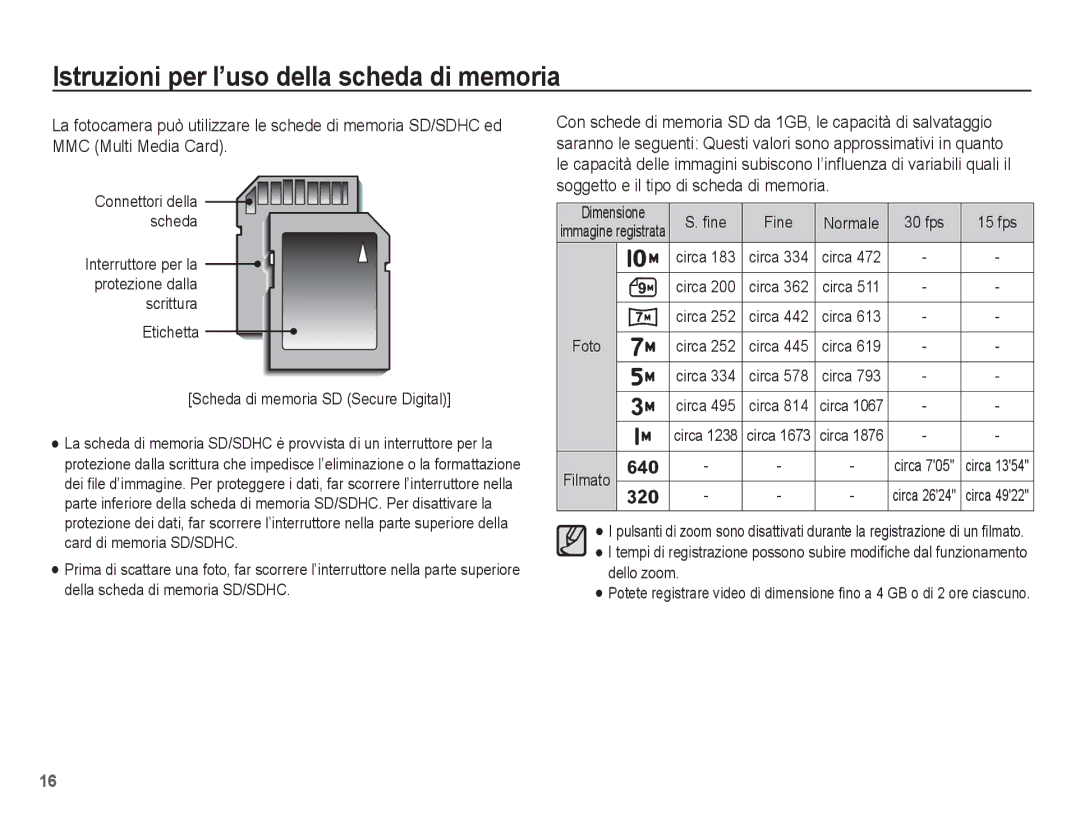 Samsung EC-ES55ZPBP/IT, EC-ES55ZSBP/IT, EC-ES55ZABA/IT, EC-ES55ZBBP/IT, EC-ES55ZABP/IT manual ﬁne Fine Normale 30 fps 15 fps 