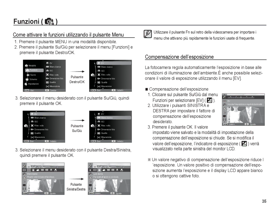 Samsung EC-ES55ZSBP/IT Come attivare le funzioni utilizzando il pulsante Menu, Compensazione dell’esposizione, Desiderato 