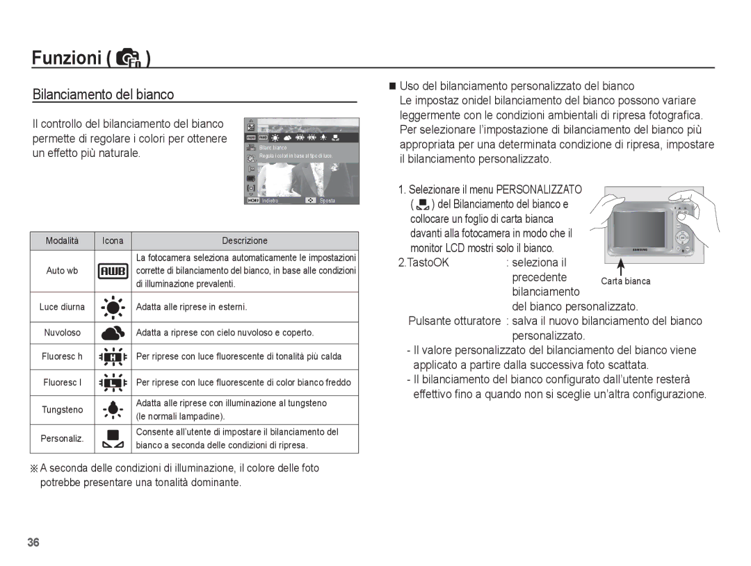 Samsung EC-ES55ZABA/IT Bilanciamento del bianco, Un effetto più naturale, Uso del bilanciamento personalizzato del bianco 