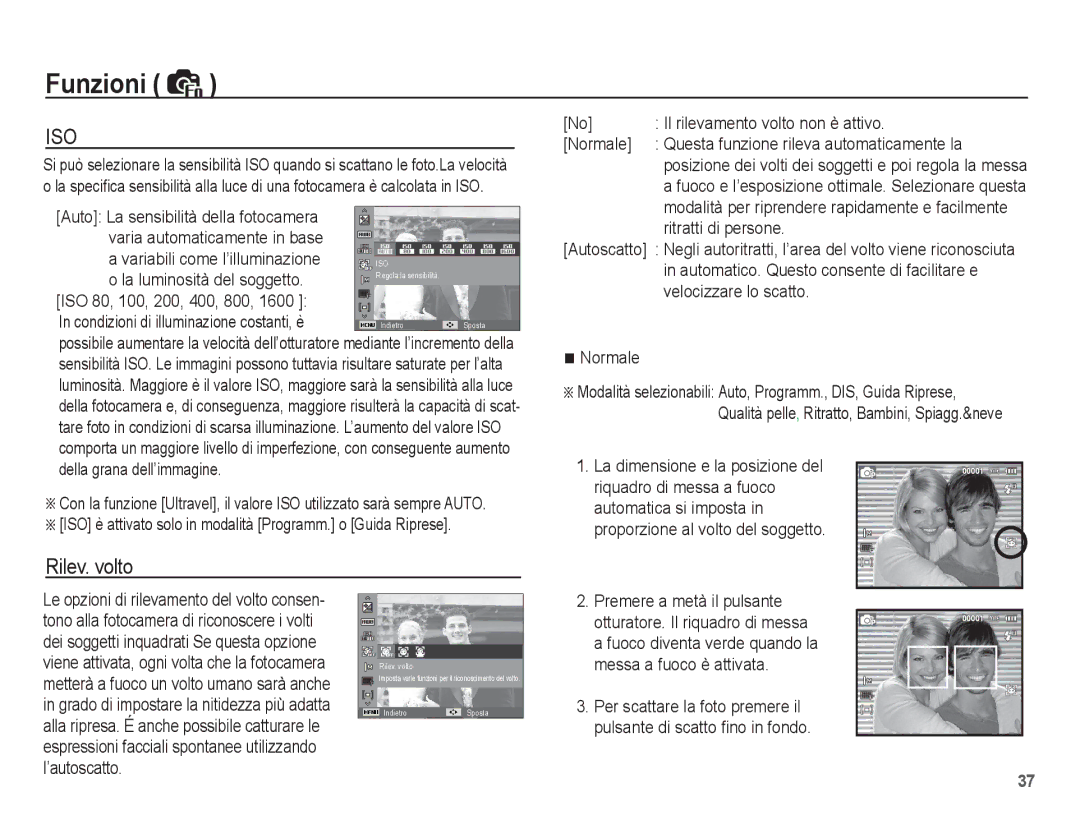 Samsung EC-ES55ZBBP/IT, EC-ES55ZSBP/IT, EC-ES55ZABA/IT, EC-ES55ZABP/IT, EC-ES55ZSBA/IT, EC-ES55ZPBP/IT manual Rilev. volto 