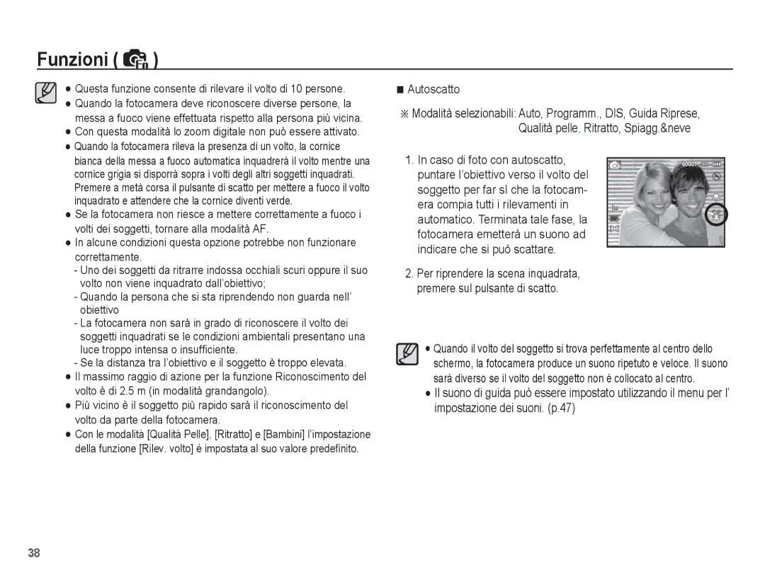 Samsung EC-ES55ZABP/IT, EC-ES55ZSBP/IT, EC-ES55ZABA/IT, EC-ES55ZBBP/IT manual Autoscatto, Caso di foto con autoscatto 