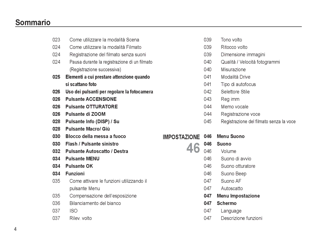 Samsung EC-ES55ZPBP/IT, EC-ES55ZSBP/IT, EC-ES55ZABA/IT, EC-ES55ZBBP/IT, EC-ES55ZABP/IT manual Language Descrizione funzioni 