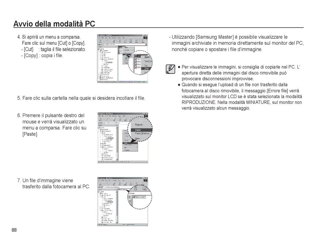 Samsung EC-ES55ZPBP/IT, EC-ES55ZSBP/IT, EC-ES55ZABA/IT, EC-ES55ZBBP/IT manual Cut taglia il file selezionato Copy copia i file 