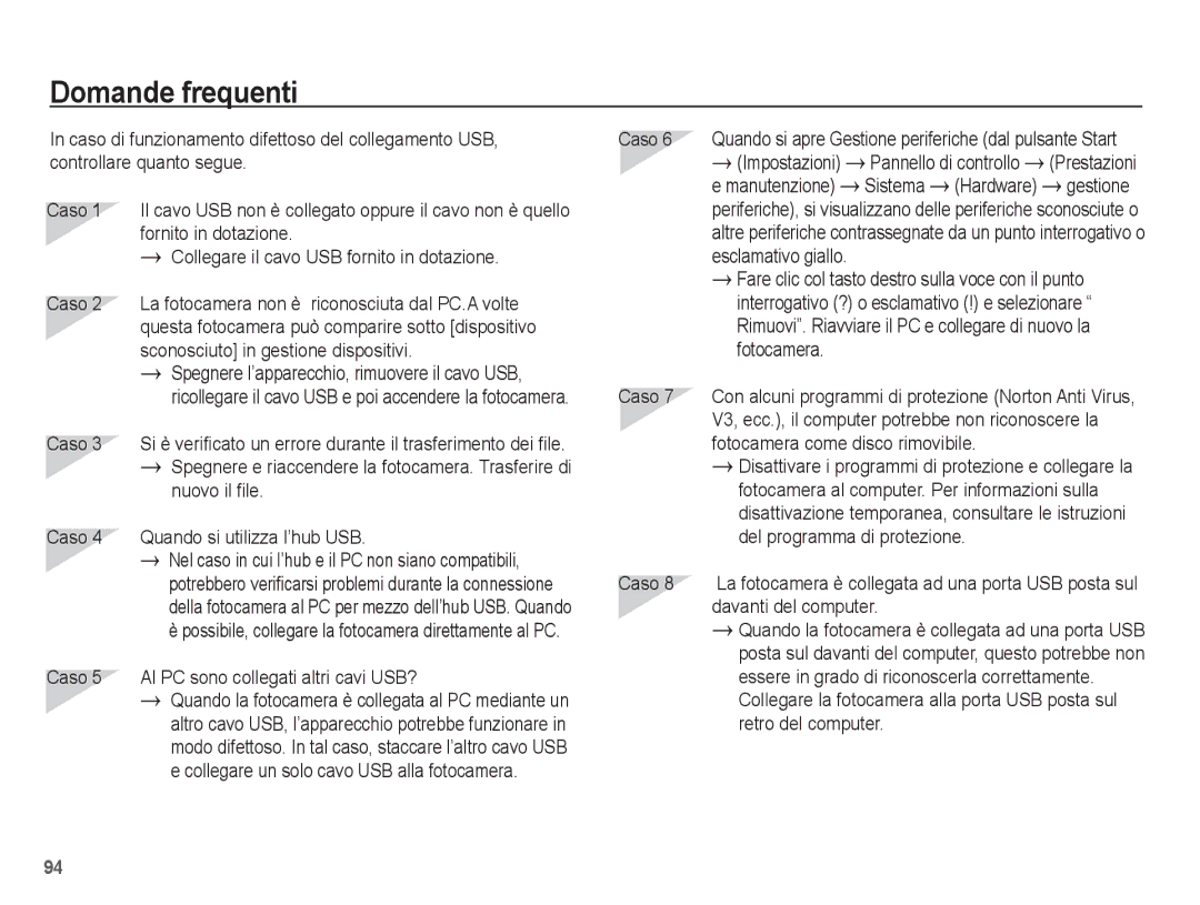 Samsung EC-ES55ZPBP/IT, EC-ES55ZSBP/IT, EC-ES55ZABA/IT, EC-ES55ZBBP/IT, EC-ES55ZABP/IT, EC-ES55ZSBA/IT manual Domande frequenti 