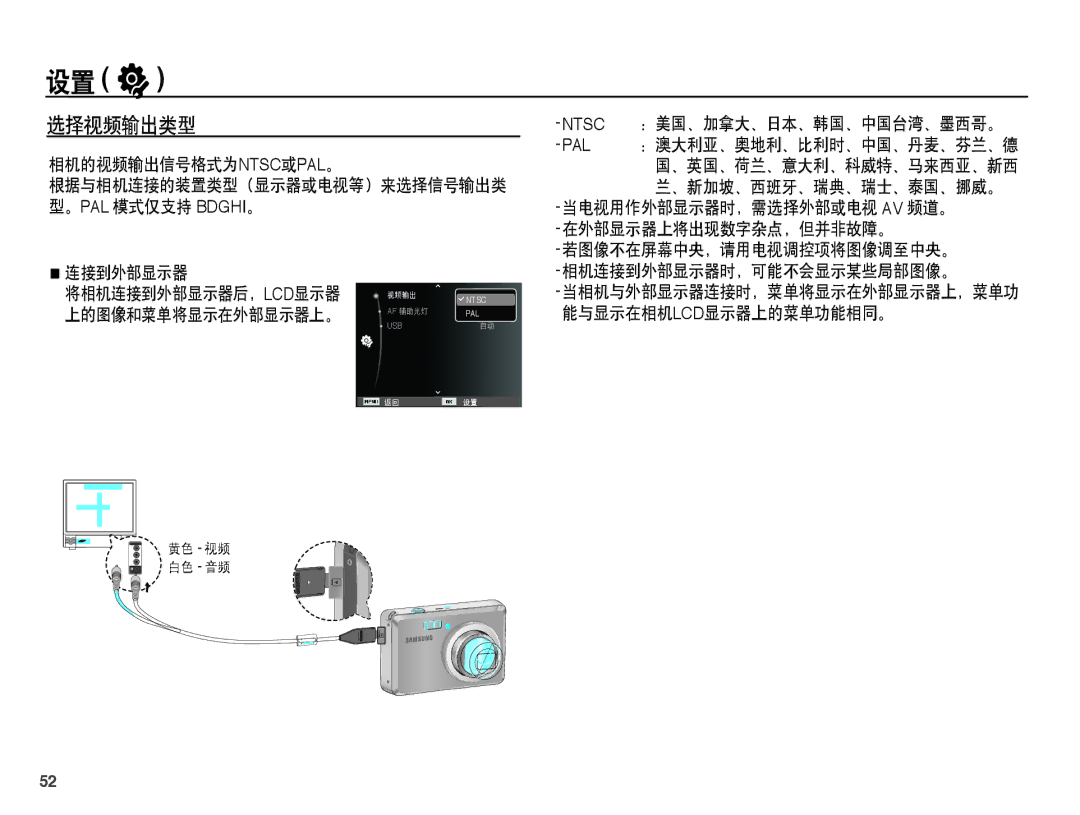 Samsung EC-ES55ZBBP/IT, EC-ES55ZSBP/IT, EC-ES55ZPBP/IT, EC-ES55ZABP/E1, EC-ES55ZBBP/E3, EC-ES55ZABP/E3, EC-ES55ZPBP/E3 选择视频输出类型 