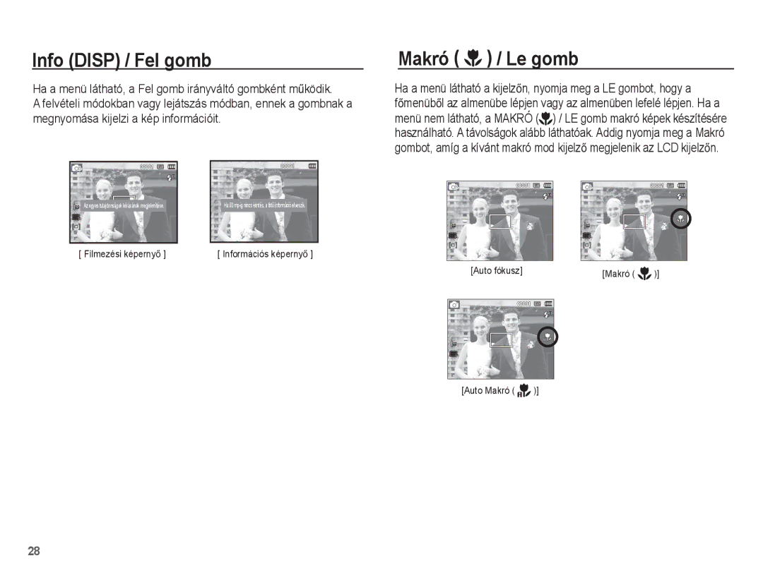 Samsung EC-ES55ZABP/E1, EC-ES55ZSBP/IT, EC-ES55ZBBP/IT, EC-ES55ZPBP/IT, EC-ES55ZBBP/E3 Info Disp / Fel gomb, Makró / Le gomb 