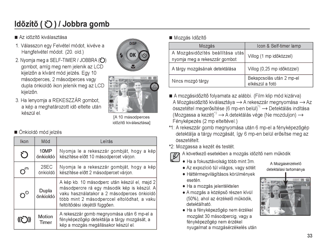 Samsung EC-ES55ZABP/E2 manual Az idõzítõ kiválasztása, Mozgás IdĘzítĘ, Mozgassa a kezét *2 a detektálás vége Ne mozduljon 