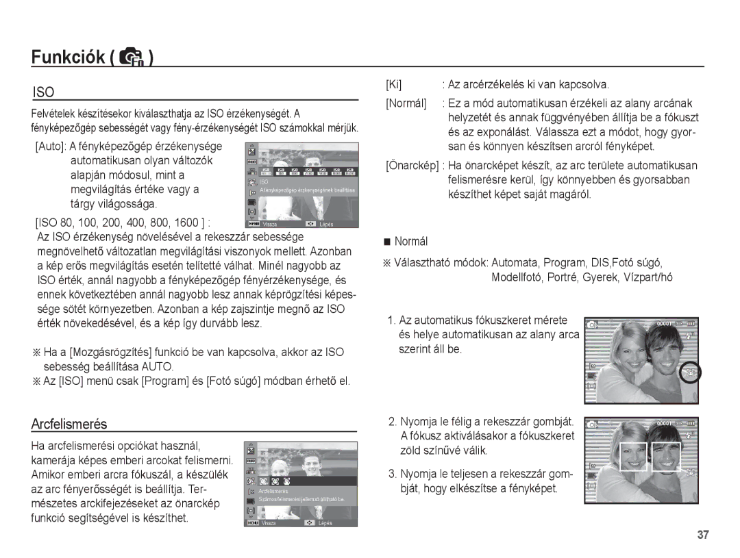 Samsung EC-ES55ZSBA/E3, EC-ES55ZSBP/IT, EC-ES55ZBBP/IT, EC-ES55ZPBP/IT, EC-ES55ZABP/E1, EC-ES55ZBBP/E3 manual Arcfelismerés 