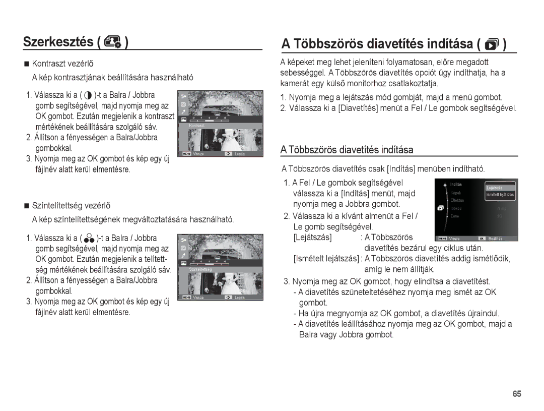 Samsung EC-ES55ZBBP/IT, EC-ES55ZSBP/IT, EC-ES55ZPBP/IT, EC-ES55ZABP/E1, EC-ES55ZBBP/E3 manual Többszörös diavetítés indítása  