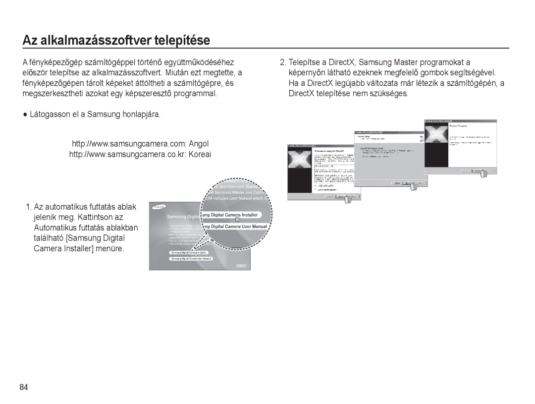 Samsung EC-ES55ZSBP/E3, EC-ES55ZSBP/IT, EC-ES55ZBBP/IT Az alkalmazásszoftver telepítése, Látogasson el a Samsung honlapjára 