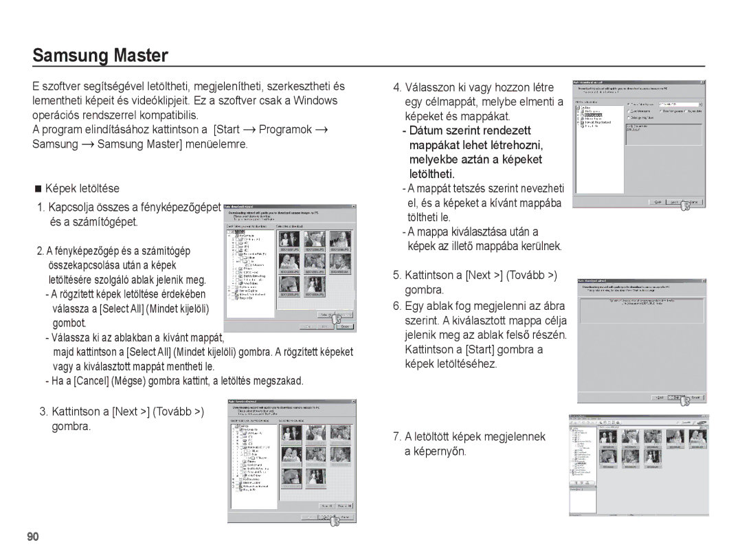 Samsung EC-ES55ZSBP/IT, EC-ES55ZBBP/IT, EC-ES55ZPBP/IT, EC-ES55ZABP/E1, EC-ES55ZBBP/E3 manual Samsung Master, Képek letöltése 